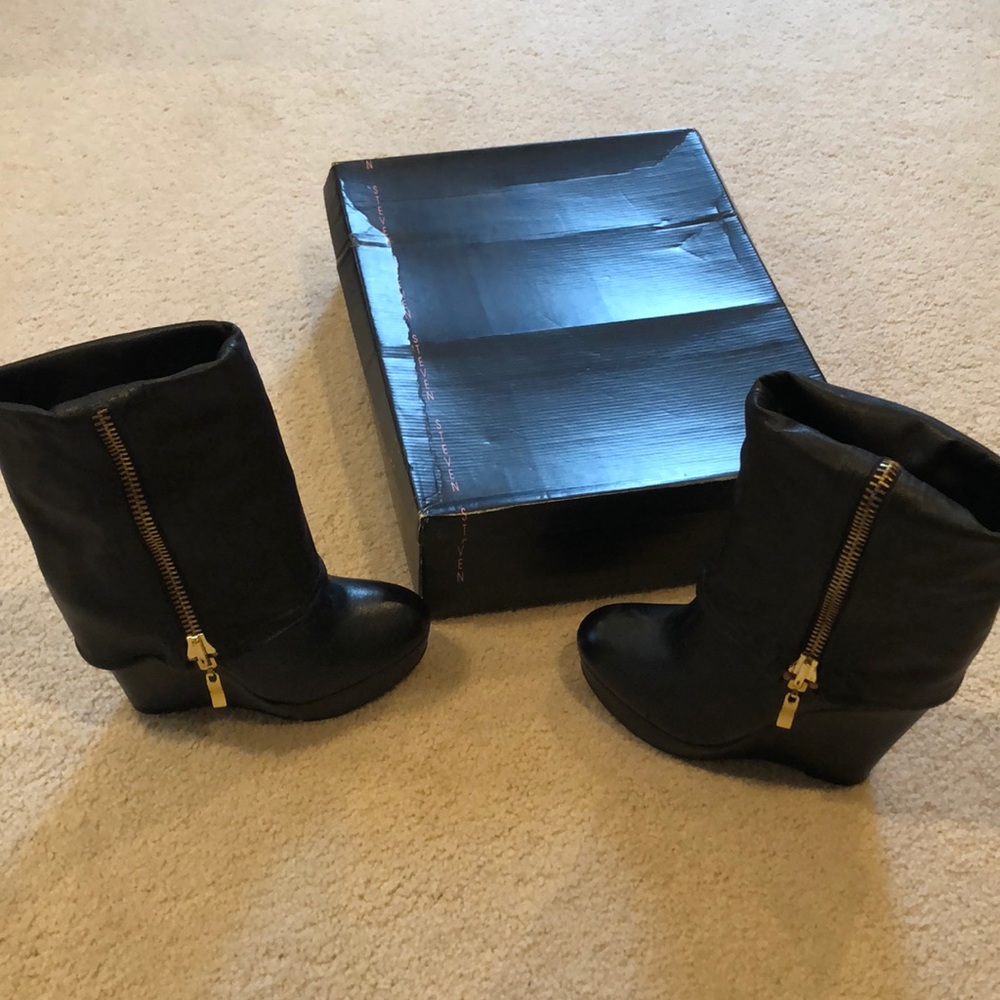 STEVEN - Brix Black leather platform boots Sz 7.5